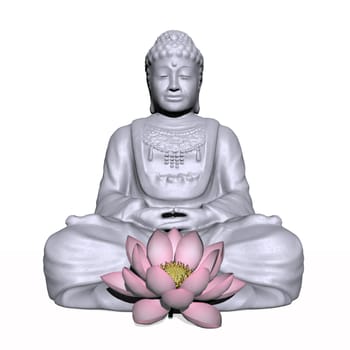 One grey buddha and lotus flower in white background