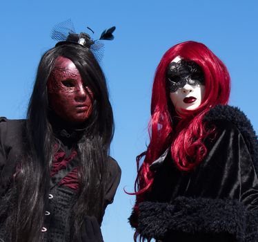 Black gothic female couple at the 2014 Annecy venetian carnival, France