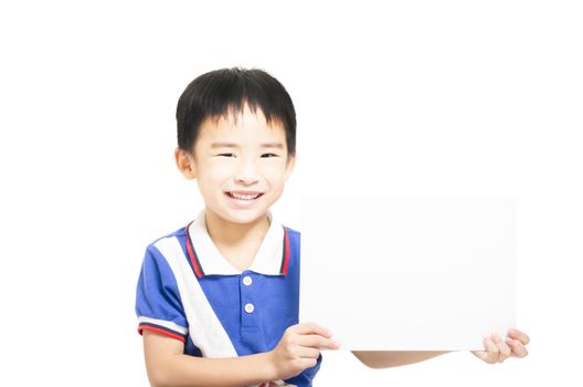 Smart child holding white paper