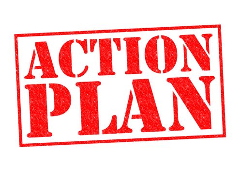 ACTION PLAN red Rubber Stamp over a white background.