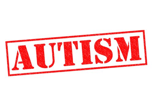 AUTISM red Rubber Stamp over a white background.