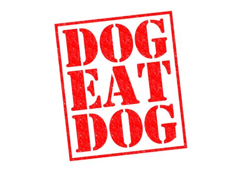 DOG EAT DOG red Rubber Stamp over a white background.