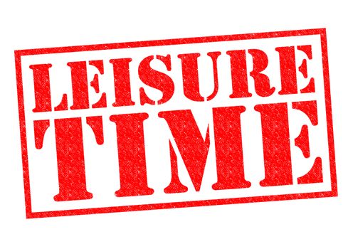 LEISURE TIME red Rubber Stamp over a white background.