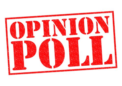 OPINION POLL red Rubber Stamp over a white background.