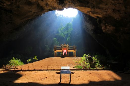  beautiful pavilion in cave with the sunbeam