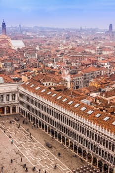 Beautiful Venice from the air. Cityscape panorama