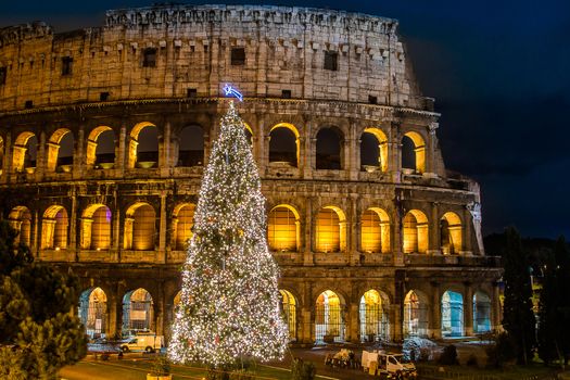 The Iconic, the legendary Coliseum of Rome, Italy on christmas