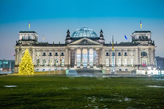 Reichstag building in Berlin, Germany on christmas