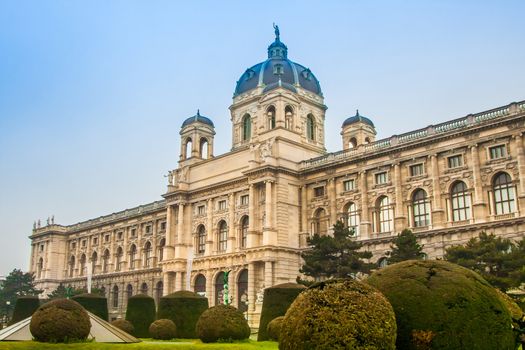 Kunsthistorisches (Fine Art) Museum, pretty garden and sculpture in Vienna, Austria.