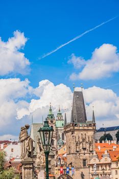 Karlov or charles bridge in Prague in summer