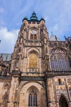 Front view of the main entrance to the St. Vitus cathedral in Prague Castle in Prague, Czech Republic