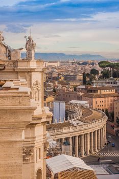 Rome, Italy. Famous Saint Peter's Square in Vatican and aerial view of the city.