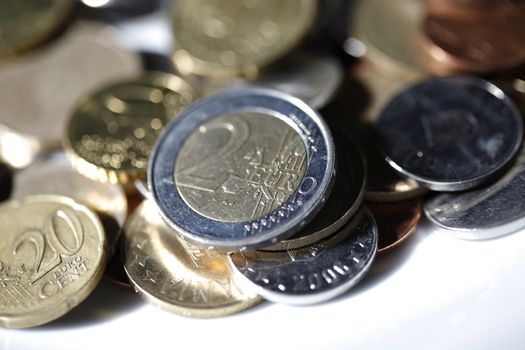 Close up photo of many euro coins