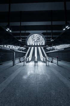 Moving escalator in the business center of a city