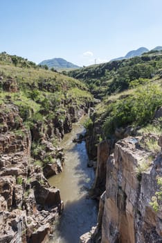 river at the bourkes potholes in south africa near the panoramaroute with big canyon and waterfalls