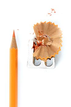 Close-up picture of pencil and sharpener.