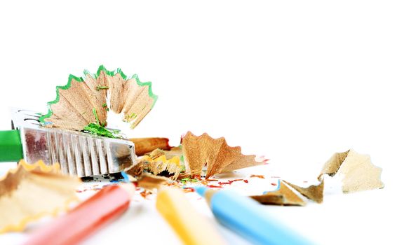 Close-up of pencils and sharpener.