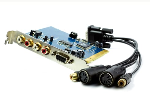 sound card and midi cable, isolted on white
