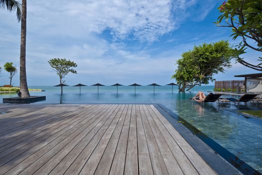 Swimming pool terrace in a resort, Hua-Hin, Thailand