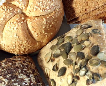 Assortment of baked bread with seeds