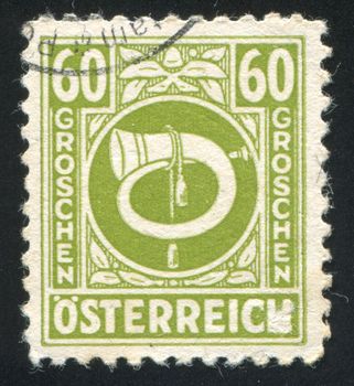 AUSTRIA - CIRCA 1945: stamp printed by Austria, shows ornament and horn, circa 1945