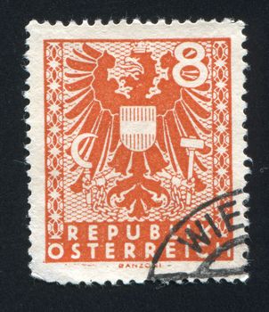 AUSTRIA - CIRCA 1945: stamp printed by Austria, shows ornament and eagle, circa 1945