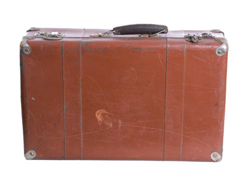 Old brown suitcase brown color isolated and white background