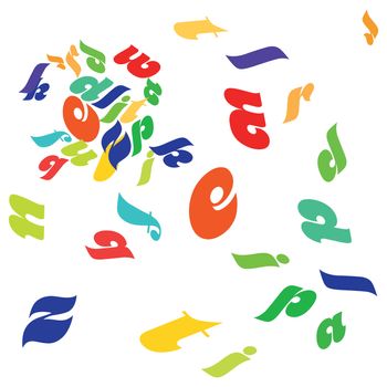 Letters scattered randomly on a white background