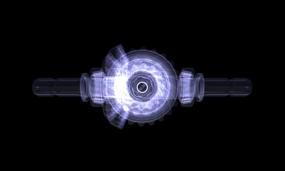 Hypoid gear. X-ray render. Isolated on a black background