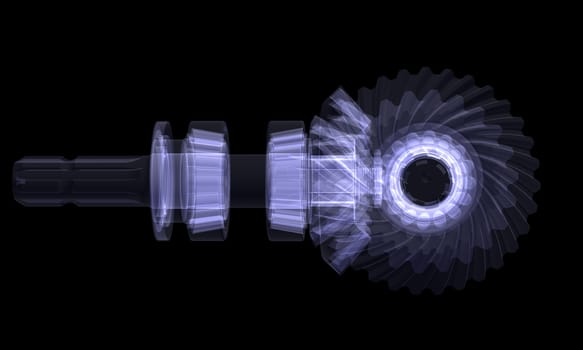 Hypoid gear. X-ray render. Isolated on a black background