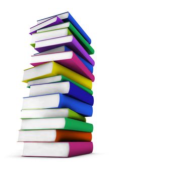 School, college and education business concept with a stack of colorful books on white background with copy space.