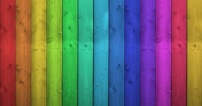 Colorful wood background with a vertical wooden row of rainbow colors.