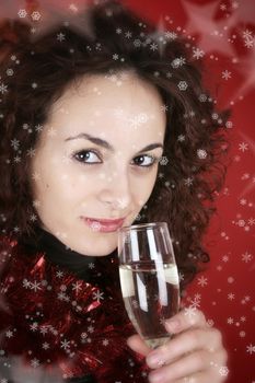 Woman drinking champagne . Happy new year!