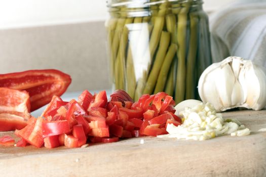 Vegetables cutted in small pieces.