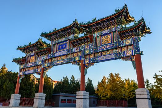 Chinese arch, at the entrance to the Ditan temple of Beijing, China.