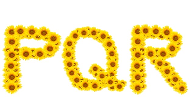alphabet PQR , sunflower isolated on white background