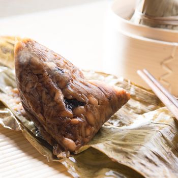 Unwrapped rice dumpling or zongzi. Traditional steamed sticky glutinous rice dumplings. Chinese food dim sum. Asian cuisine.
