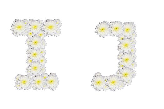 alphabet IJ , White Flower isolated on white background