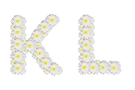 alphabet KL , White Flower isolated on white background