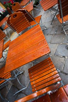 summer cafe at morning after rain 