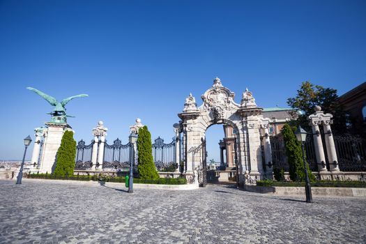 BUDAPEST, HUNGARY - AUGUST 2: Old historical iron gate of Buda Castle in Budapest, Hungary