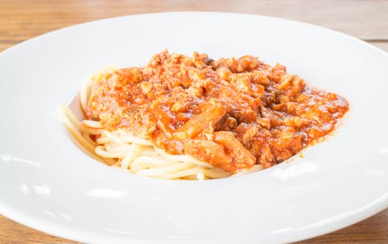 Spaghetti and pork with tomato sauce, stock photo