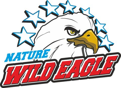 illustration of eagle head with stars and written