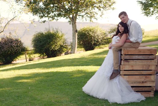 Bride and groom outside church after wedding ceremony