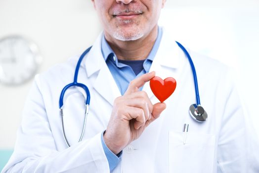 Doctor holding an heart, cardiologist and cardiovascular diseases concept.