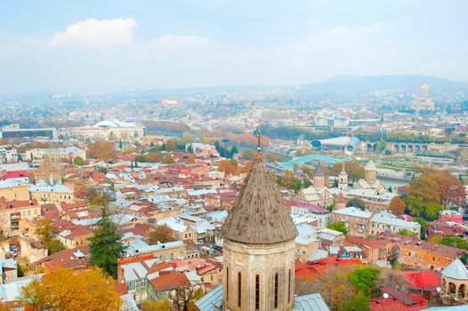 Skyline of Tbilisi, Georgia in the day. Aerial view