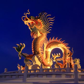 Chinese golden dragon on beautiful sky background