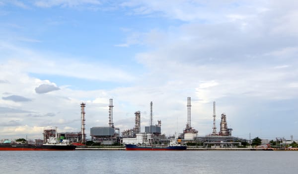 Oil refinery with beautiful sky