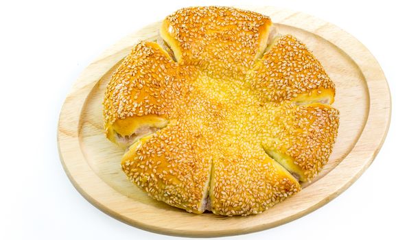 closeup Taro bread with sesame isolate on white background