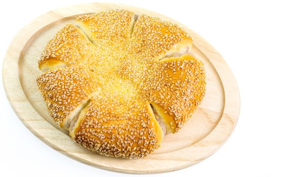 closeup Taro bread with sesame isolate on white background